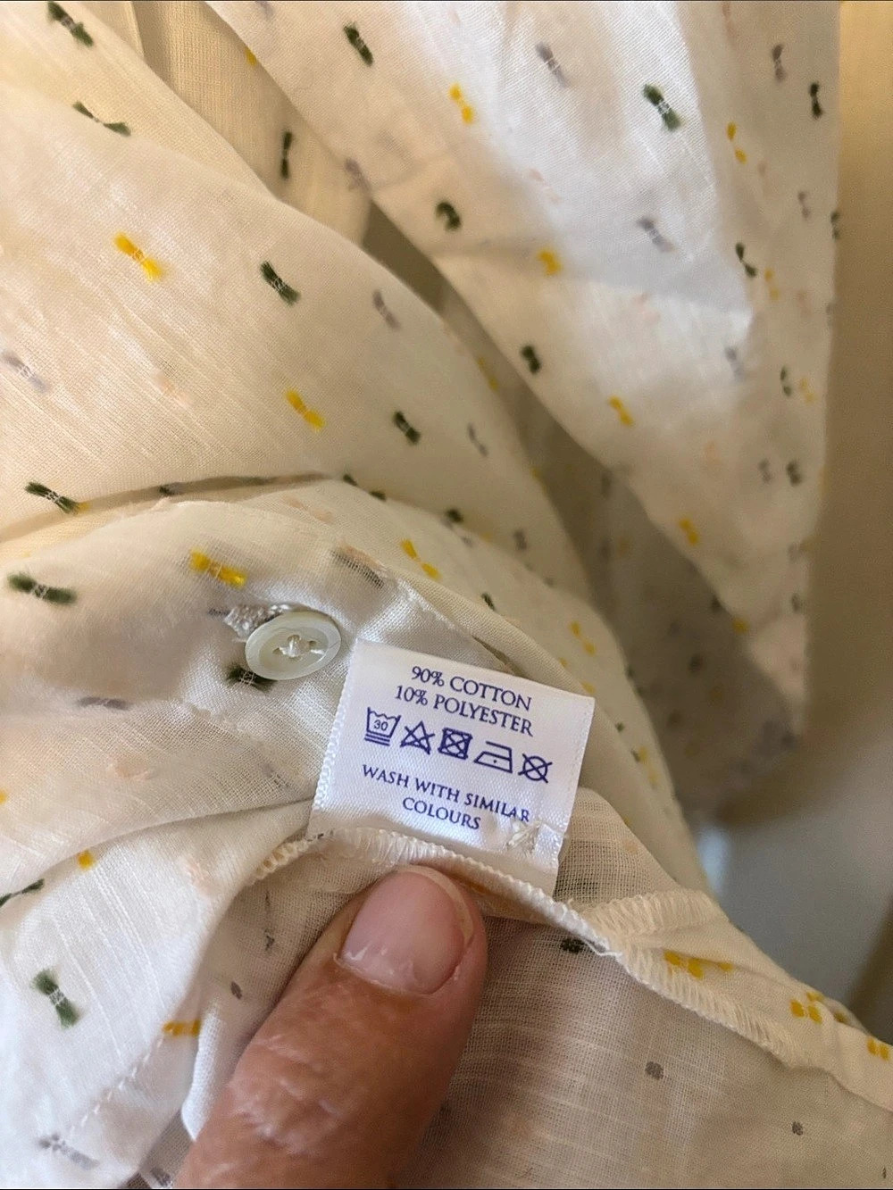 BRORA Dobby Spot Cotton Blouse White & Yellow Size 10 - Picture 9 of 9